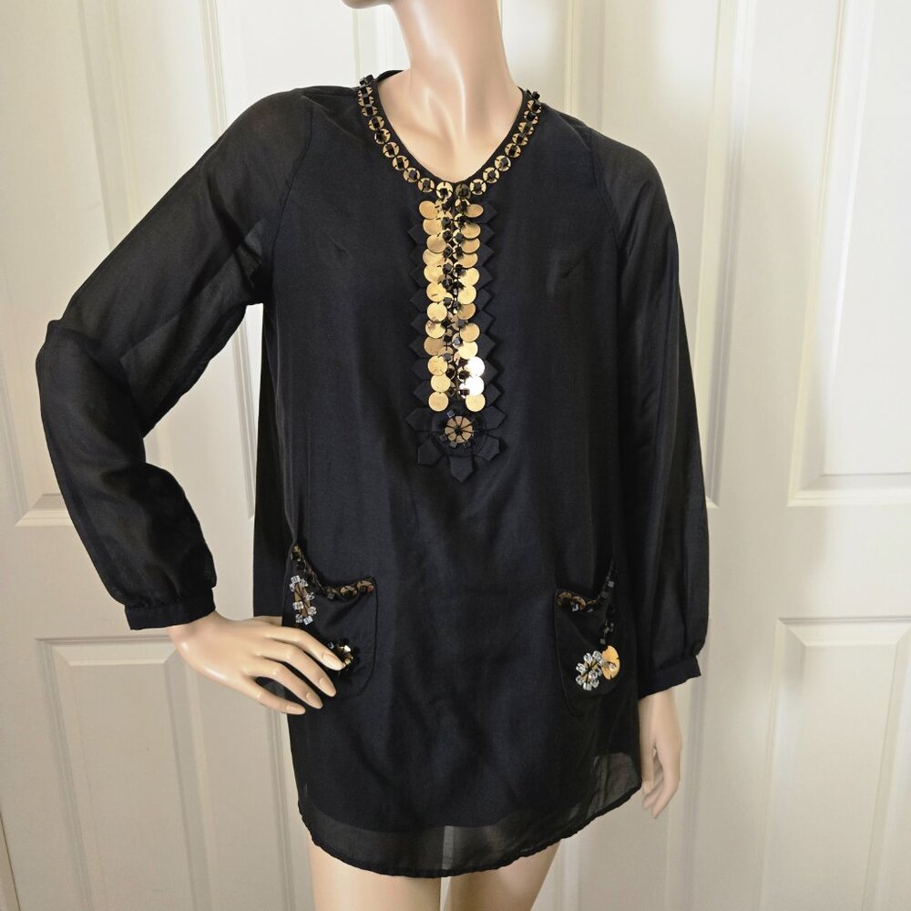 Easton Pearson Embellished Silk Tunic SZ 4/S Black